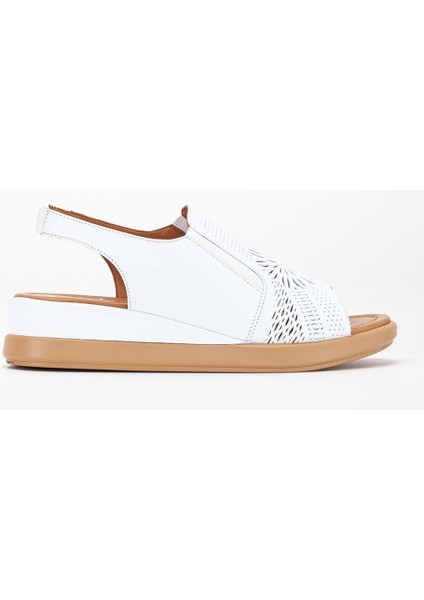 Kadın Deri Lastikli Sandalet - Beyaz modelleri