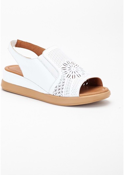 Kadın Deri Lastikli Sandalet - Beyaz fırsatları
