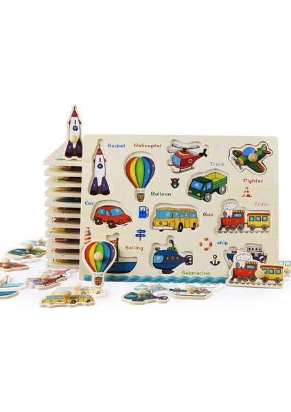 Stili Temizle Bebek Oyuncakları Montessori Ahşap Puzzle El Tutma Tahtası Set Eğitici Ahşap Oyuncak Karikatür Araç Deniz Hayvanı Bulmaca Çocuk Hediye (Yurt Dışından)