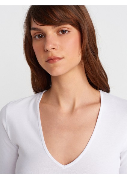 31843 V Yaka T-Shirt-Beyaz modelleri