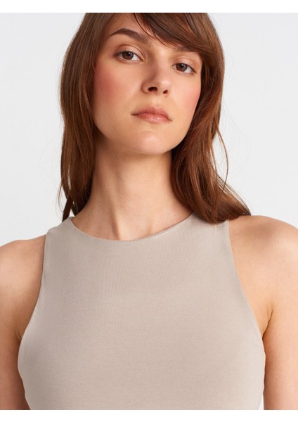 91458 Büzgülü Midi Elbise-Bej modelleri