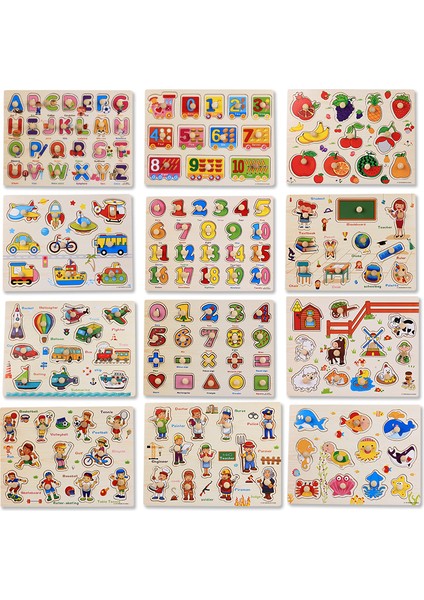 Stili Temizle Bebek Oyuncakları Montessori Ahşap Puzzle El Tutma Tahtası Set Eğitici Ahşap Oyuncak Karikatür Araç Deniz Hayvanı Bulmaca Çocuk Hediye (Yurt Dışından)