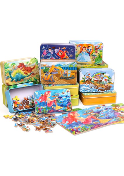 R Stili Ahşap Puzzle Oyuncaklar Karikatür Hayvan Dinozor Araç Ahşap Yapboz Demir Kutu Eğitici Oyuncak Çocuklar Için Noel Hediyesi (Yurt Dışından) fiyatları
