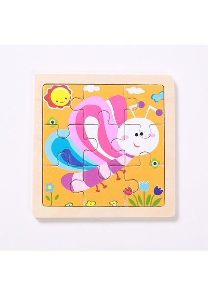 Kelebek Tarzı 11*11CM Çocuk Oyuncak Ahşap Bulmaca 3D Ahşap Puzzle Çocuklar Bebek Karikatür Hayvan Trafik Bulmacalar Eğitici Oyuncak (Yurt Dışından)