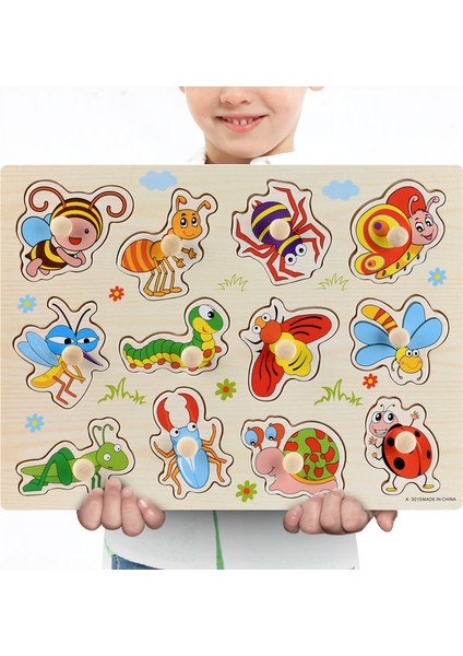 No.25 Tarzı Montessori Ahşap Puzzle El Tutma Tahtaları Oyuncaklar Tangram Bulmaca Bebek Eğitici Oyuncaklar Karikatür Araç Hayvanlar Meyve 3D Bulmacalar (Yurt Dışından)