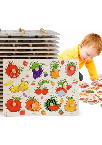 No.25 Tarzı Montessori Ahşap Puzzle El Tutma Tahtaları Oyuncaklar Tangram Bulmaca Bebek Eğitici Oyuncaklar Karikatür Araç Hayvanlar Meyve 3D Bulmacalar (Yurt Dışından)