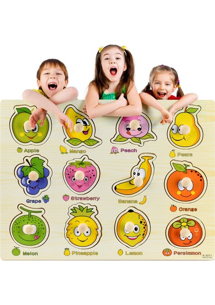 No.25 Tarzı Montessori Ahşap Puzzle El Tutma Tahtaları Oyuncaklar Tangram Bulmaca Bebek Eğitici Oyuncaklar Karikatür Araç Hayvanlar Meyve 3D Bulmacalar (Yurt Dışından)