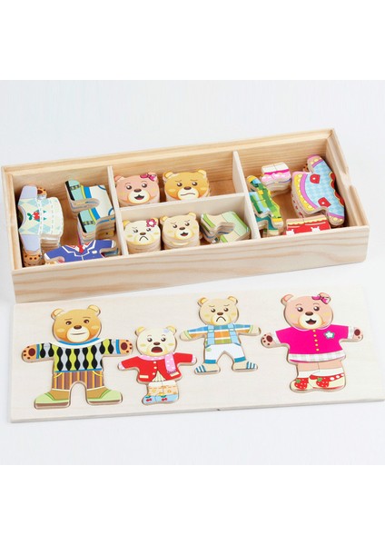 Dört Yavru Stili Montessori Eğitimli Çizgi Ayı Kıyafet Değiştirme Ahşap Puzzle Oyuncak Değişen Kıyafet Oyuncakları Çocuklar Için Halloween Hediye (Yurt Dışından)