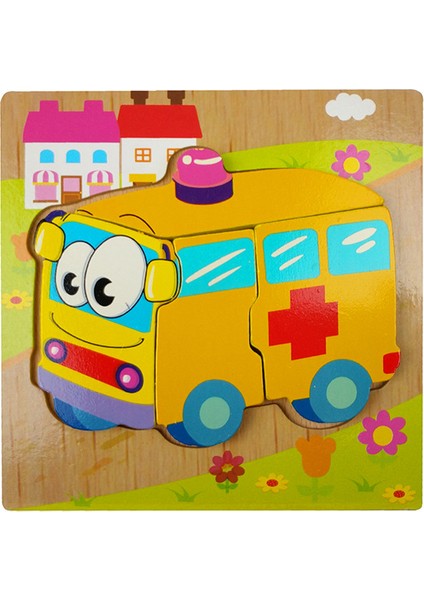 WT094 Ambulans Stili Çocuklar Için Hayvan Ahşap Puzzle 3D Çift Yüzlü Hikaye Bulmaca Montessori Eğitici Oyuncaklar (Yurt Dışından)