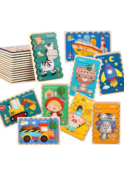 WT094 Ambulans Stili Çocuklar Için Hayvan Ahşap Puzzle 3D Çift Yüzlü Hikaye Bulmaca Montessori Eğitici Oyuncaklar (Yurt Dışından) modelleri