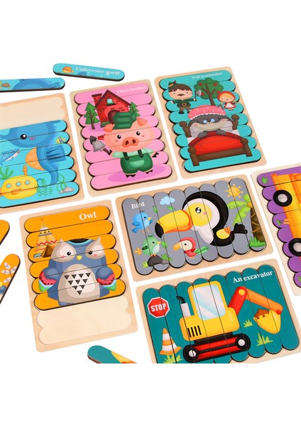 WT251 1pc Tarzı Hayvanlar 3D Bulmaca Montessori Ahşap Yapbozlar Çocuklar Için Çift Taraflı Hikaye Bulmaca Eğitici Oyuncaklar - Yıl (Yurt Dışından)