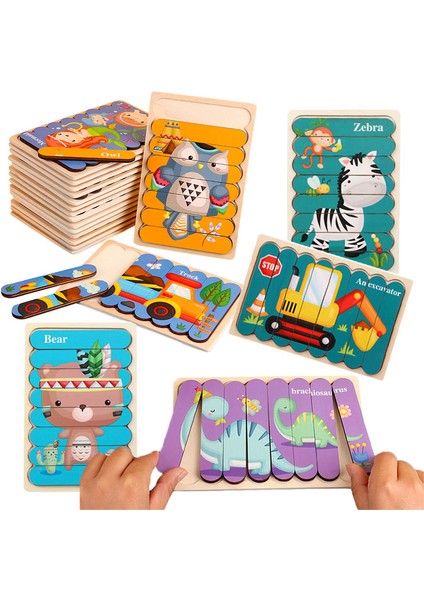 WT251 1pc Tarzı Hayvanlar 3D Bulmaca Montessori Ahşap Yapbozlar Çocuklar Için Çift Taraflı Hikaye Bulmaca Eğitici Oyuncaklar - Yıl (Yurt Dışından)
