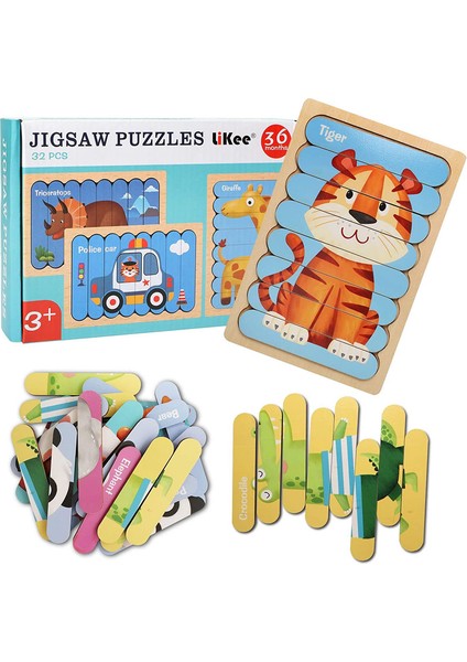 WT251 1pc Tarzı Hayvanlar 3D Bulmaca Montessori Ahşap Yapbozlar Çocuklar Için Çift Taraflı Hikaye Bulmaca Eğitici Oyuncaklar - Yıl (Yurt Dışından)