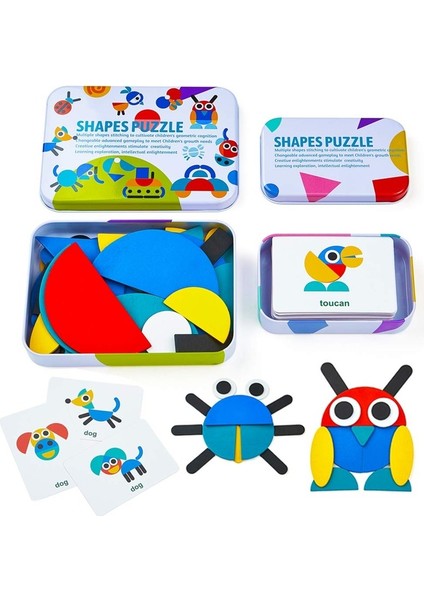 H Tarzı Bebek Ahşap Hayvan 3D Puzzle Oyuncağı Renkli Tangram Çocuklar Montessori Eğitici Sıralama Oyunları Hediye Oyuncaklı Çocuklar Için Etkileşimli Oyuncak (Yurt Dışından)