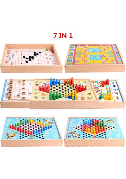 5 In 1 Style Ahşap Çocuk Oyuncakları 3D Bulmaca Hepsi Bir Arada Uçan Satranç, Çok Fonksiyonlu Satranç Ahşap Satranç (Yurt Dışından)