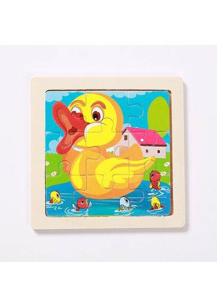 Ördek Stili 11*11CM Çocuk Oyuncak Ahşap Bulmaca 3D Ahşap Puzzle Çocuklar Bebek Karikatür Hayvan Trafik Bulmacalar Eğitici Oyuncak (Yurt Dışından)