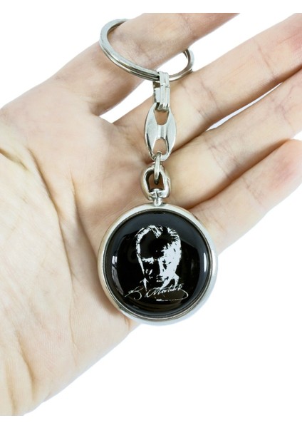 Satatürk Anahtarlık, Siyah Beyaz Çift Taraflı Bombeli