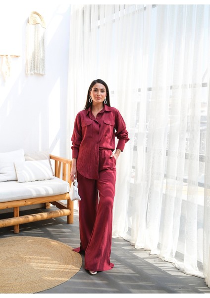 Kadın Keten Gömlek ve Pantolon Ikili Takım