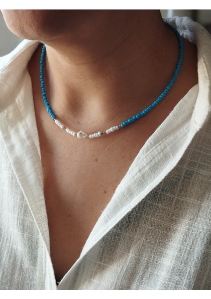 Midye Kabuk Charm'lı Yaz Sıcağı Mavi Kumboncuk Kadın Kolye fırsatları