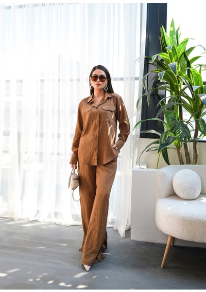 Kadın Keten Gömlek ve Pantolon Ikili Takım