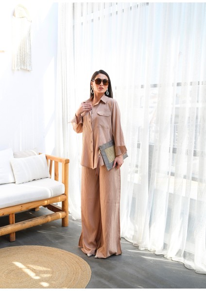 Kadın Keten Gömlek ve Pantolon Ikili Takım