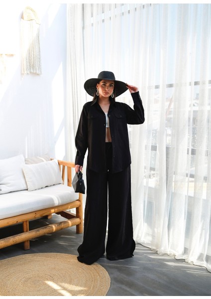 Kadın Keten Gömlek ve Pantolon Ikili Takım