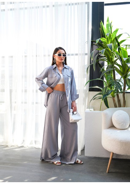 Kadın Keten Gömlek ve Pantolon Ikili Takım