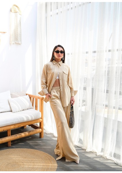 Kadın Keten Gömlek ve Pantolon Ikili Takım