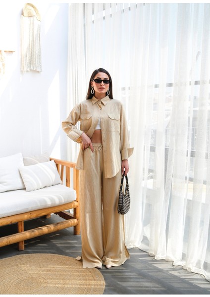 Kadın Keten Gömlek ve Pantolon Ikili Takım indirimleri