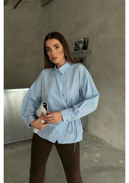 Jasmin Mavi Yandan Bağlamalı Trend Gömlek JASMIN-1453