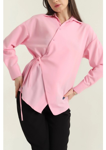 Jasmin Pembe Yandan Bağlamalı Trend Gömlek JASMIN-1453