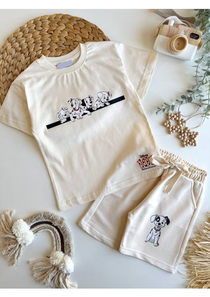 Yeni Sezon Unisex Çocuk 101 Dalmaçya Baskılı Alt-Üst Şortlu Takım