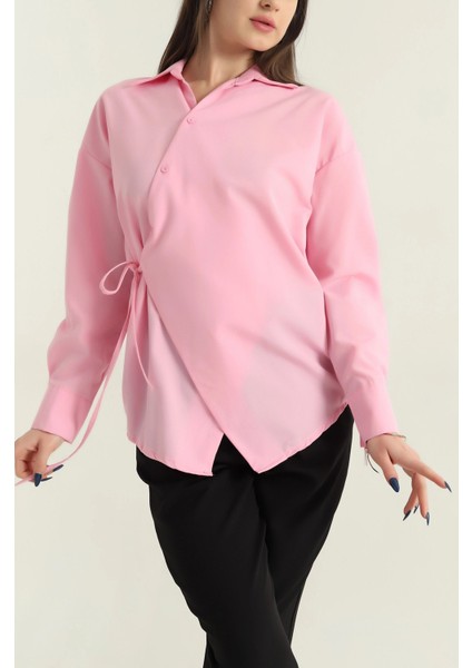 Jasmin Pembe Yandan Bağlamalı Trend Gömlek JASMIN-1453