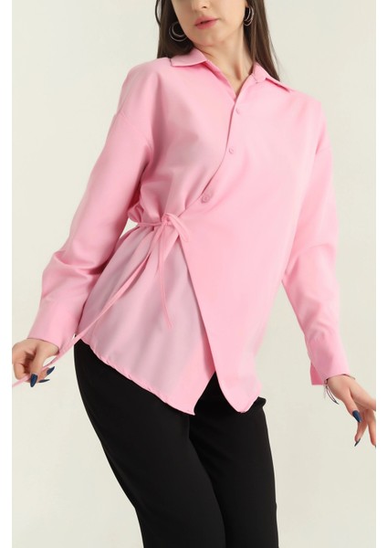 Jasmin Pembe Yandan Bağlamalı Trend Gömlek JASMIN-1453