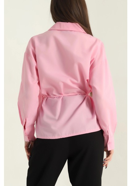 Jasmin Pembe Yandan Bağlamalı Trend Gömlek JASMIN-1453