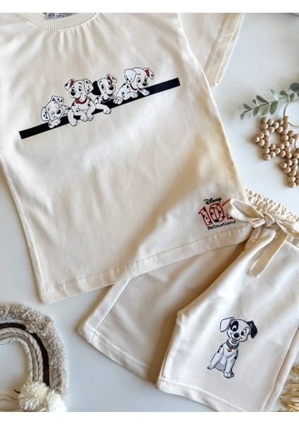 Yeni Sezon Unisex Çocuk 101 Dalmaçya Baskılı Alt-Üst Şortlu Takım