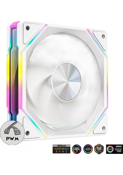 LS300 V2 Reverse 120MM Argb–sonsuzluk Aynalı, 2000RPM, 5V 3pin Argb+4pin Pwm Beyaz Kasa Fanı