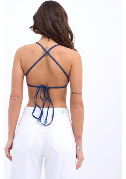 6968 Kot Crop-Mavi