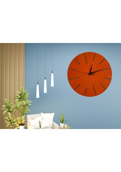 Ahşap Minimal Dekoratif Duvar Saati - 33x33 cm Turuncu