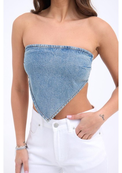 6222 Kot Crop-Mavi