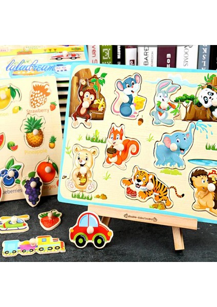 No.10 Tarzı Geometrik Şekil Hayvan Çiftliği Meyve Desenli Ahşap Puzzle Oyuncaklar Çocuk Erken Eğitim 3D Bulmaca 2 Yaş Üzeri (Yurt Dışından)