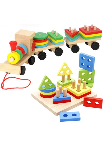 Macaron Meydanı Hisse Stili Sıcak Satış Bebek Oyuncak Ahşap Tren Kamyon Seti Geometrik Sıralama Tahtası Montessori Çocuk Eğitim Oyuncak Yığılmış Bulmaca Çocuk Hediyesi (Yurt Dışından)
