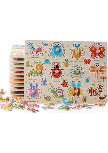 No.9 Tarzı Montessori Ahşap Puzzle El Tutma Tahtaları Oyuncak Tangram Mozaik Eğitici Oyuncaklar Çizgi Film Hayvan Bulmaca 3D Bebek Oyuncakları Oyunları Çocuklar (Yurt Dışından)
