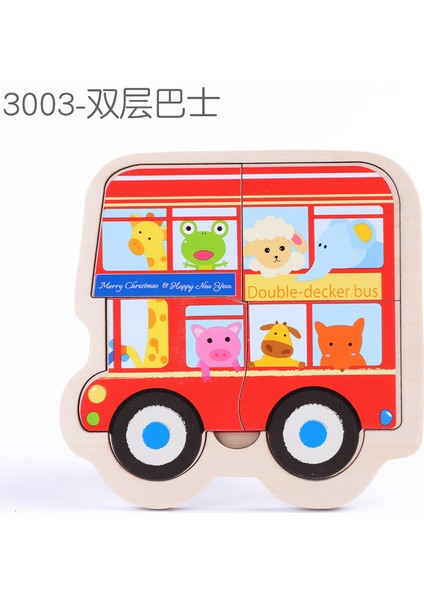 No.17 Stili Çocuklar Için Ahşap 3D Iki Katlı Bulmacalar Hayvanlar Araçlar Meyveler Karikatür Şekiller Puzzle Oyuncakları (Yurt Dışından)