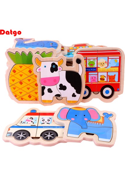 No.17 Stili Çocuklar Için Ahşap 3D Iki Katlı Bulmacalar Hayvanlar Araçlar Meyveler Karikatür Şekiller Puzzle Oyuncakları (Yurt Dışından) fiyatları