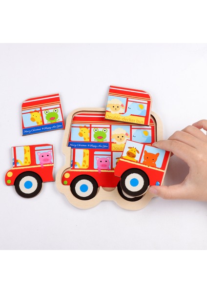 No.17 Stili Çocuklar Için Ahşap 3D Iki Katlı Bulmacalar Hayvanlar Araçlar Meyveler Karikatür Şekiller Puzzle Oyuncakları (Yurt Dışından) fırsatları