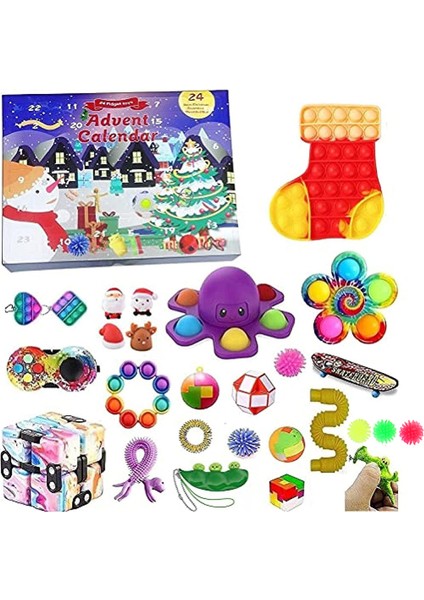 B Tarzı Noel Için 24 Fidget Oyuncaklı Fidget Takvimi Sürpriz Kutusu Anti Oyuncaklar Yılbaşı Hediyesi Anti Seti (Yurt Dışından)