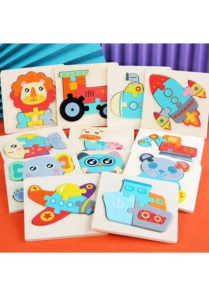 NO.428 Tarzı Ahşap Oyuncak 3D Bulmaca Jigsaw Tahtası Montessori Oyuncaklar Çocuklar Için Eğitici Zeka Soruşturması Hayvan Çizgi Film Bulmaca (Yurt Dışından)