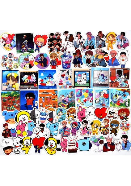 Sarı Stil Çok Tarzlı Çizgi Film Kpop Sticker'ları Pvc Naklejki Su Geçirmez Çekme Çubuk Kutuları Pegatinas Motosikletler Arabalar Graffiti Btssticker (Yurt Dışından) fiyatları