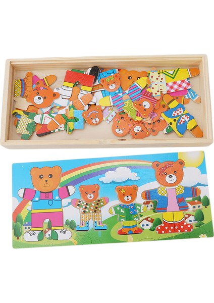 Dört Ayı Stili Çocuklar Ahşap Oyuncak Ahşap Puzzle Set Bebek Eğitici Oyuncaklar Ayı Kıyafet Değiştirme Bulmacalar Sıcak Satış (Yurt Dışından)